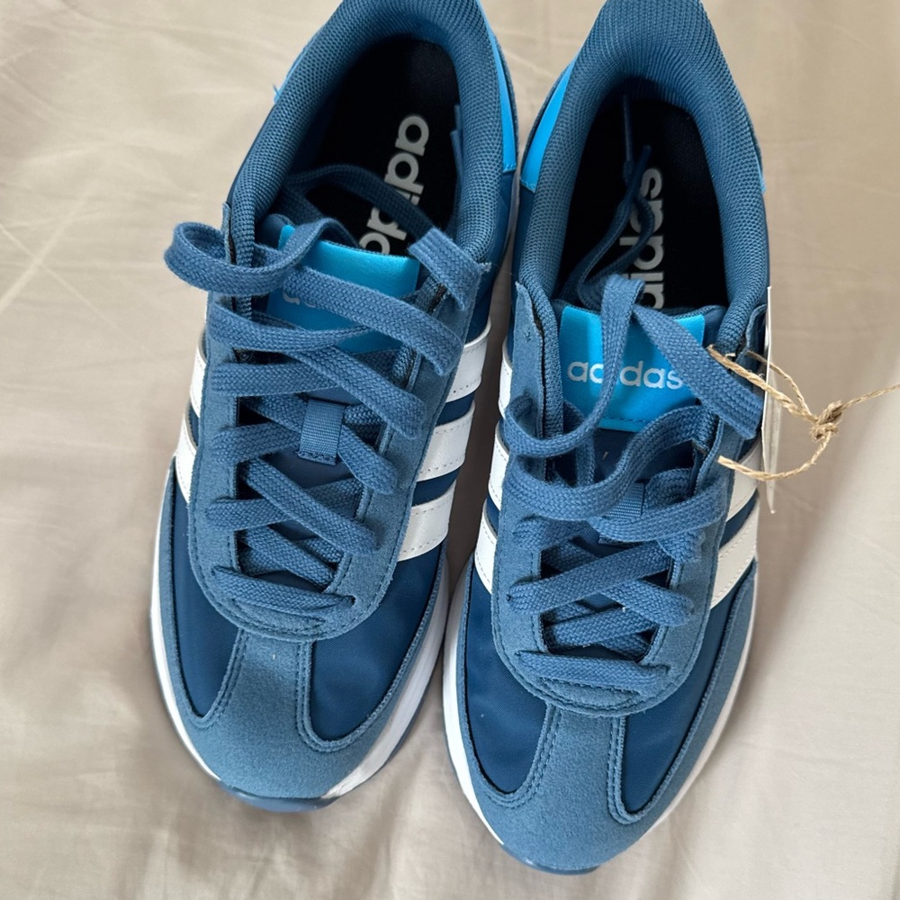 Adidas Blue Retro Runner Sneakers with White Stripes
